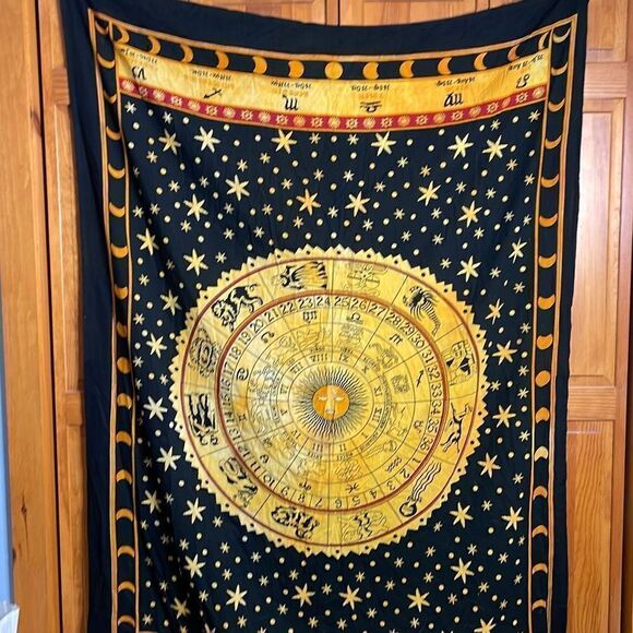 Tapestry Zodiac Sun & Moon Horoscope Astrology Wall Hanging - Picture 1 of 8
